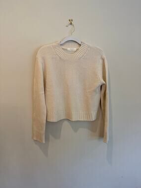 OGD Cream Cashmere Blend Crewneck Sweater XS Neutral Luxury Knit